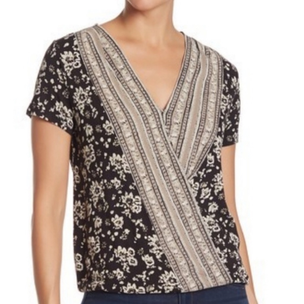Lucky Brand Woodblock Floral Surplus Top Xs